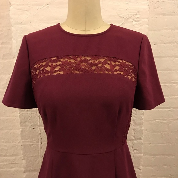 ModCloth Burgundy Dress with Lace Detail at Yoke - Picture 4 of 9